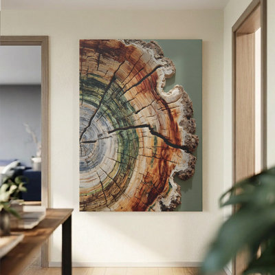 'Tree Ring Cross Section' Natural Wood Grain Photographic Print on Wrapped Canvas - Brown