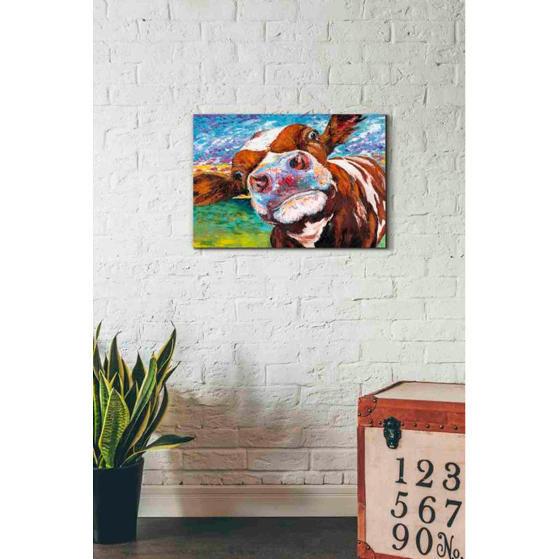 «Curious Cow I» par Carolee Vitaletti, art mural sur toile, H 18 po x l 26 po x P 0,75 po