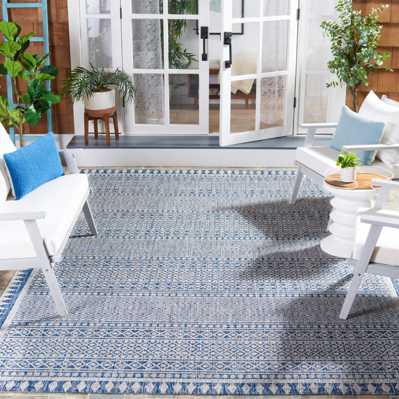 Tapis d'intérieur / extérieur à motif géométrique Cestaric Performance, Rectangle 8 pi x 11 pi