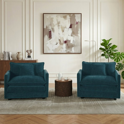 Ensemble de 2 chaises d'appoint surdimensionnées avec accoudoirs légèrement ajustés et coussins moelleux, bleu foncé
