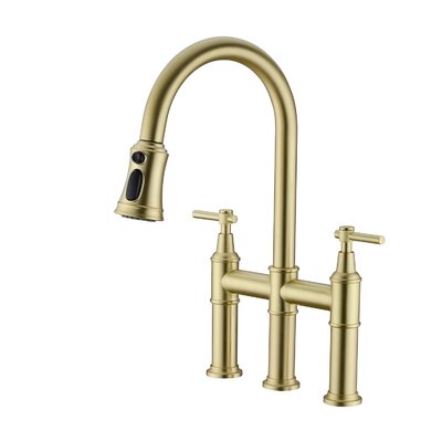 Bridge Pull Down Double Handle Kitchen Faucet -  HHK HOME, S-HK-P002BG