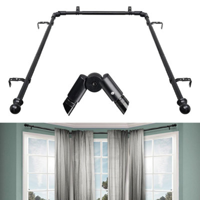 Tringle à rideaux ajustable robuste en forme de U avec coudes rotatifs 0-180 ° - Acier inoxydable antirouille (noir)