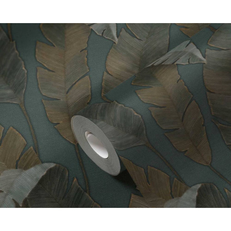 Rouleau de papier peint L 33 pi x l 21 po Annelouise, Bleu / Brun / Vert