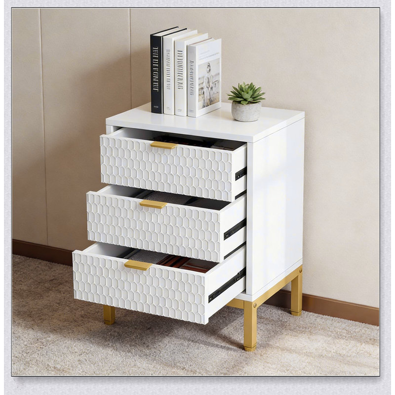 Grande table de chevet de style nordique avec 3 tiroirs