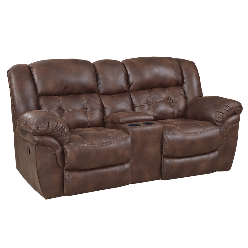 Rabab Upholstered 81'' Reclining Loveseat, Brown Polyester