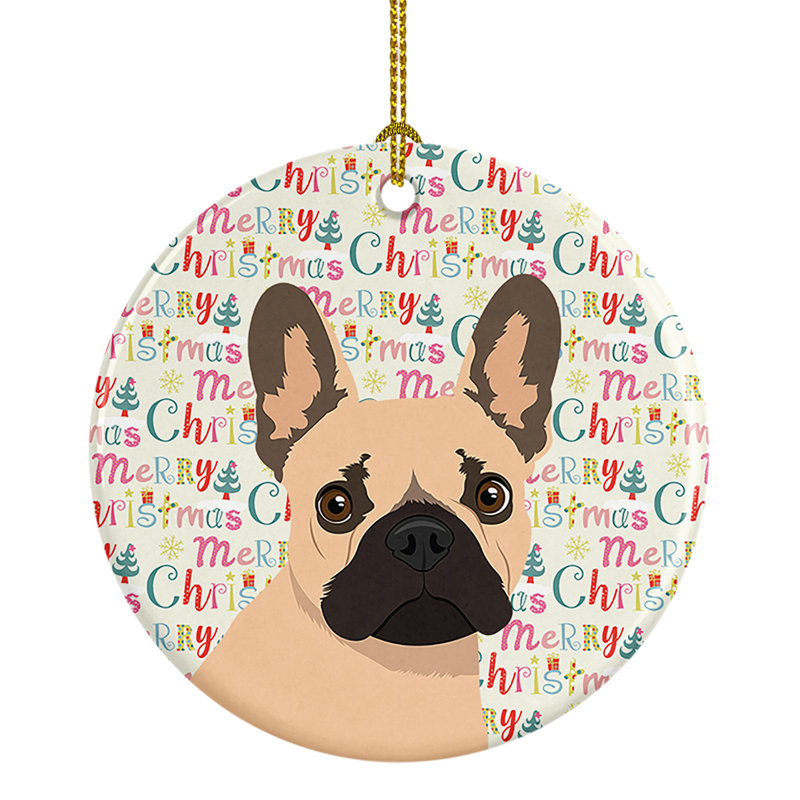 Figurine suspendue bouledogue français fauve de Noël