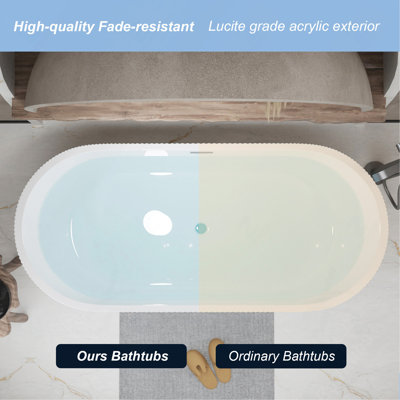 67" Linear Acrylic Freestanding Soaking Bathtub with Chrome Toe-Tap Drain (cUPC Certified), Gloss White