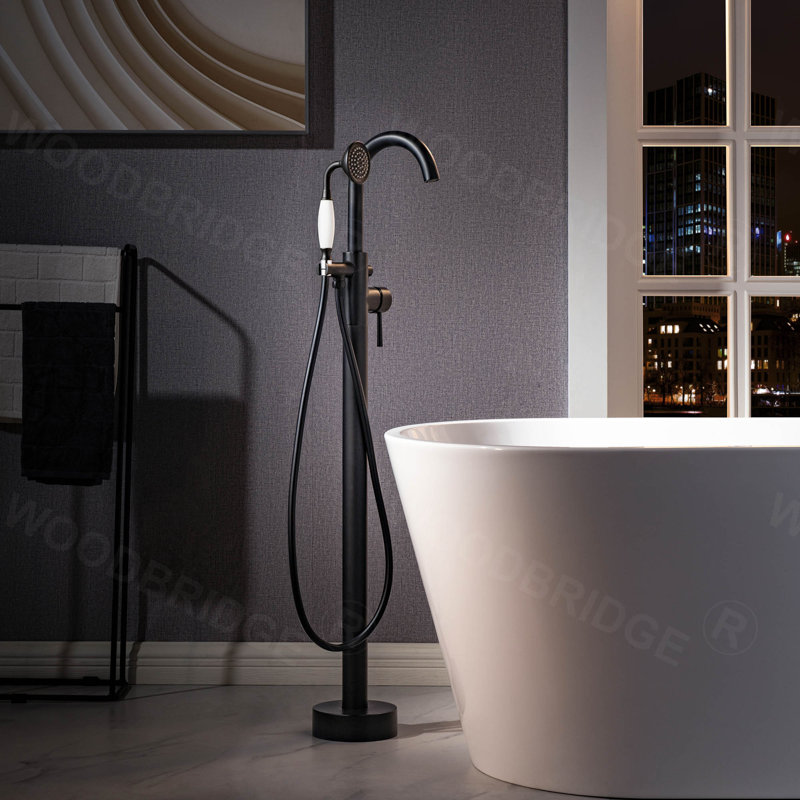 Single Handle Floor Mounted Freestanding Tub Faucet, Matte Black