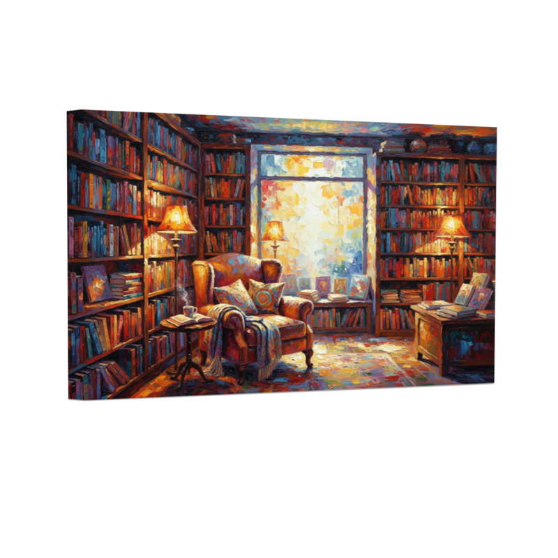 Bibliothèque paysage et nature avec bibliothèque et fauteuil, H 12 po x l 18 po