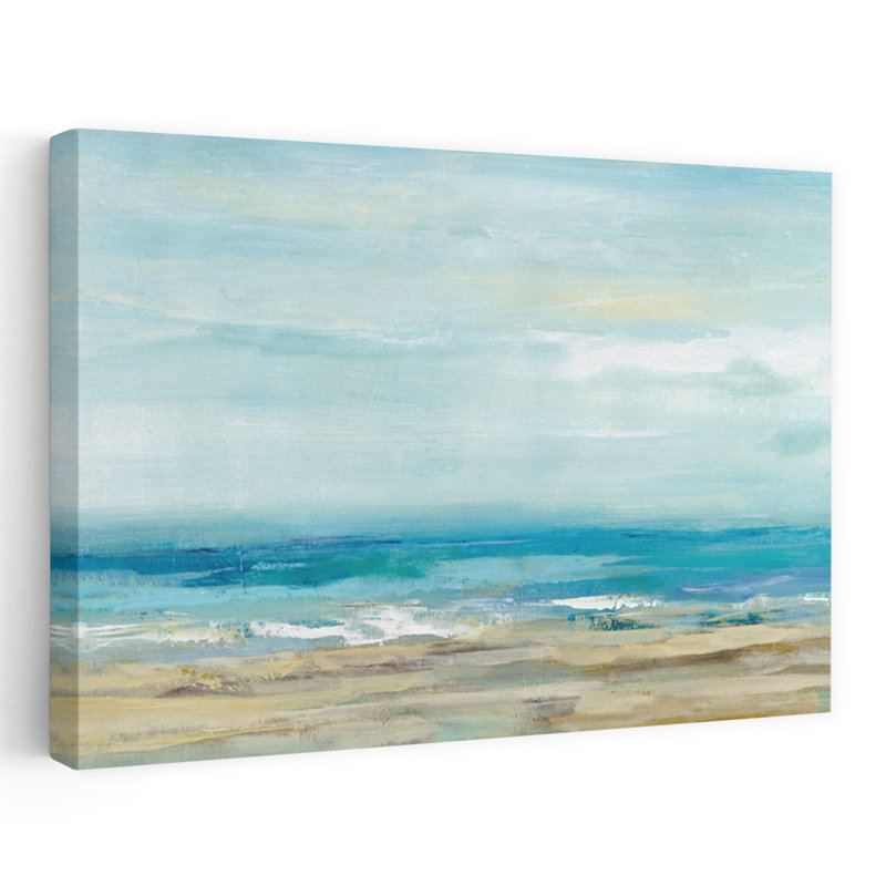 Sea Coast Coastal; Contemporain bleu contemporain blanc plage brun, H 24 po x l 16 po