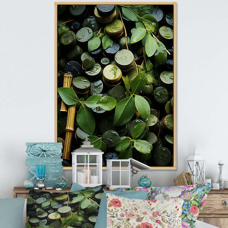 Tranquil Greenery Bamboo Oasis III - Art mural en bambou, Cadre flottant brun, H 40 po x l 30 po x P 1,5 po