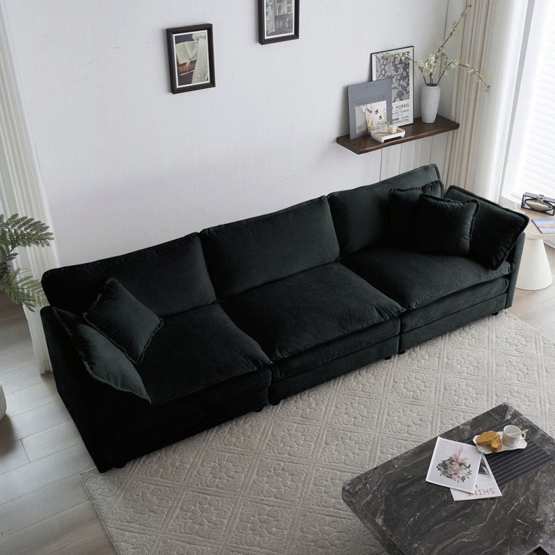 Causeuse en chenille Tayer 76,71 po, Bleu, H 33 po x l 76,7 po x P 35 po