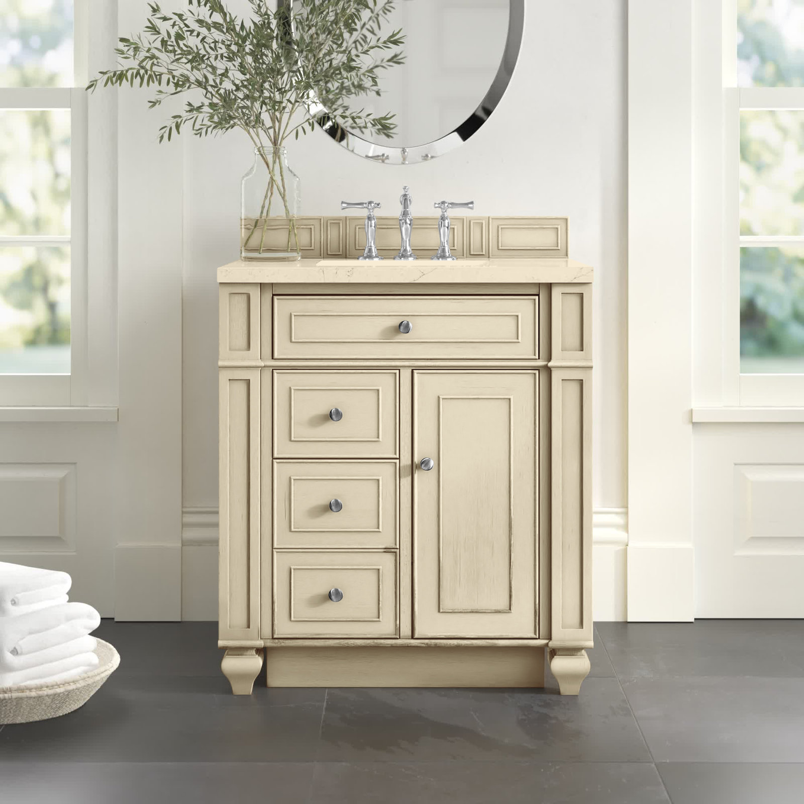 Bristol 30'' W Single Vanity, Saddle Brown, White Zeus, 8" Widespread