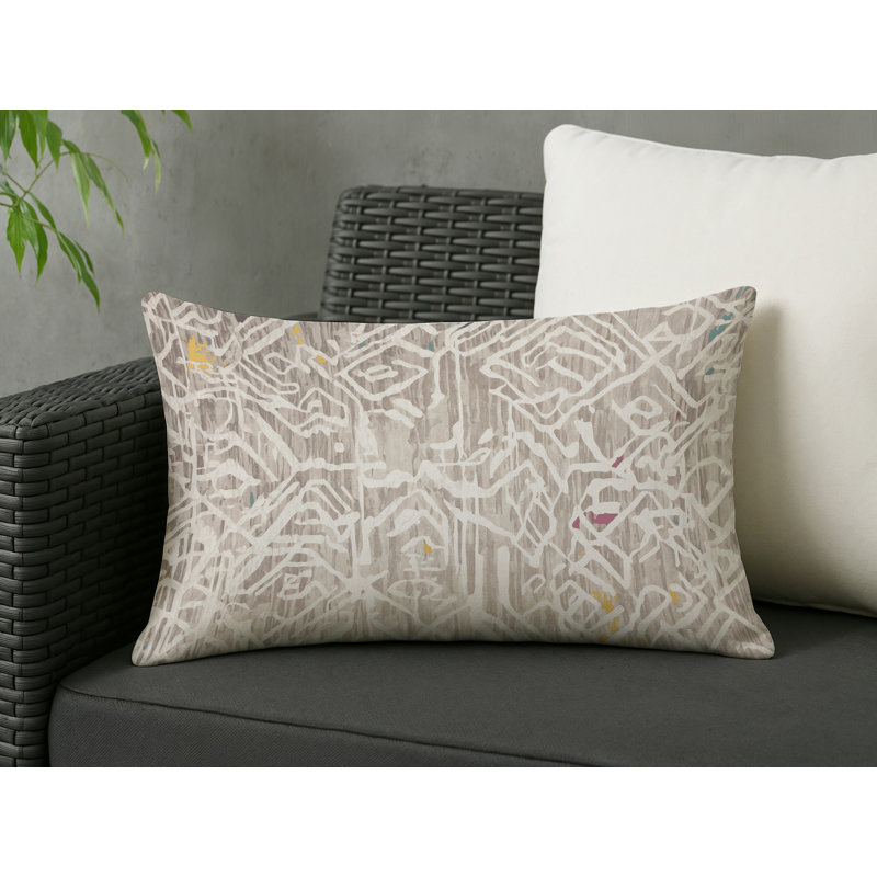 Coussin décoratif intérieur / extérieur bleu Modern Modern, Beige abstrait 14, Rectangle H 18 po x l 25 po