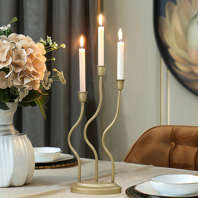 Porte-bougie moderne en métal doré 15,5 po
