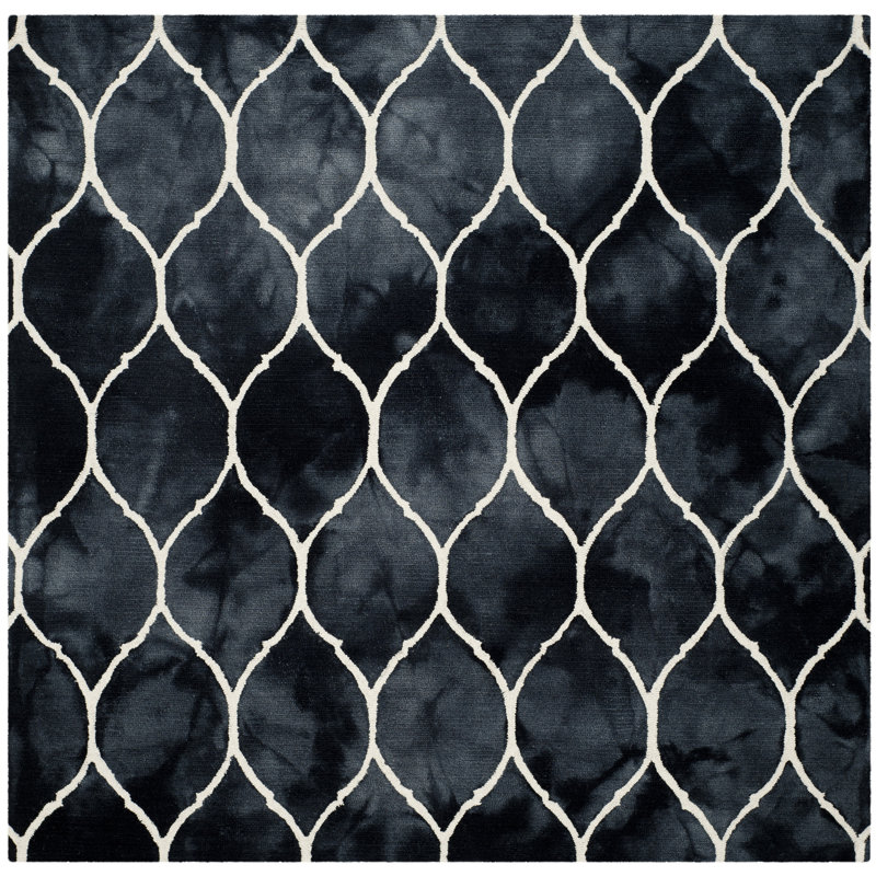 Coleman Hand Tufted Wool/Cotton Geometric Rug in Ivory/Graphite, Square 7'