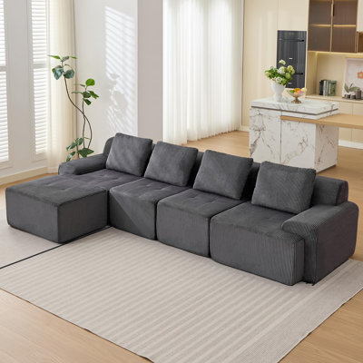 Modular Sectional Sofa, Modular Cloud Sofa With Deep Seat, Big Comfy Couch For Living Room, Grey