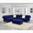 Ottoman XL Cocktail Indigo Blue Velvet with Chrome Nail Head Trim Wooden Legs | Walnut Brown | Wood