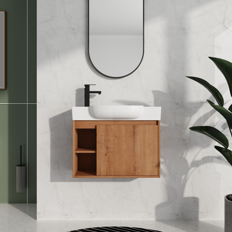 Meuble-lavabo 26 po avec lavabo en céramique - Porte à fermeture en douceur, Chêne