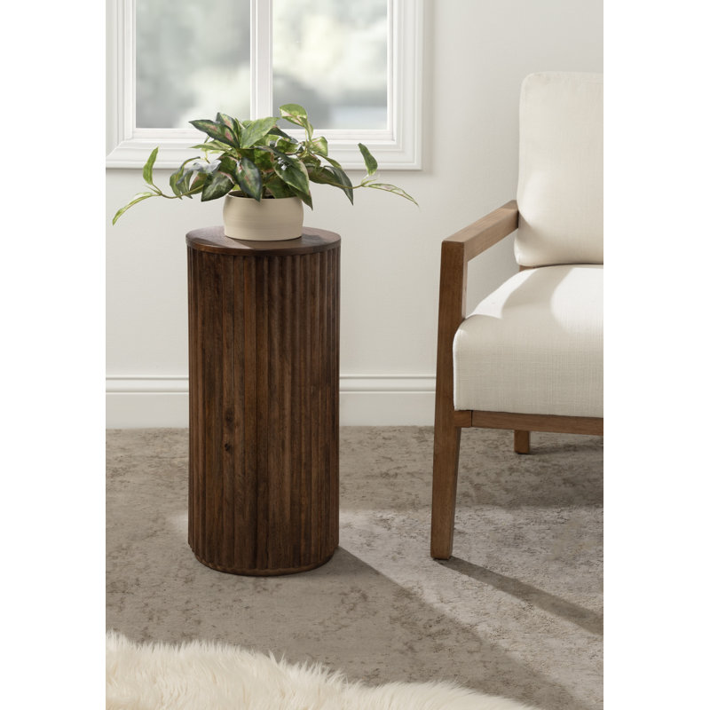 Table à boissons ronde en bois nervuré, Bois brun foncé