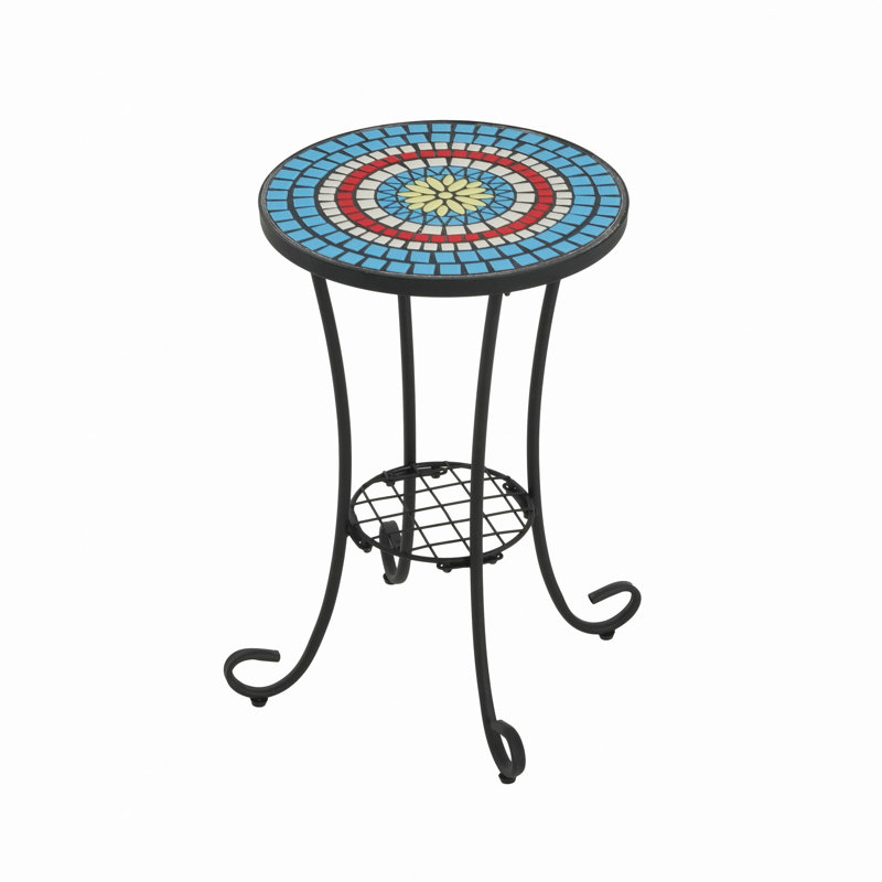 Table d'appoint de patio avec tablette, Noir; bleu / noir