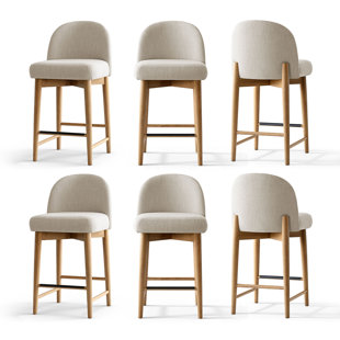 Modern Upholstered Counter Stools With Solid Wood Legs (Set Of 6)