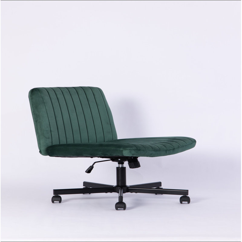 Chaise de bureau en velours vert avec accoudoirs Criss Cross, Velours vert