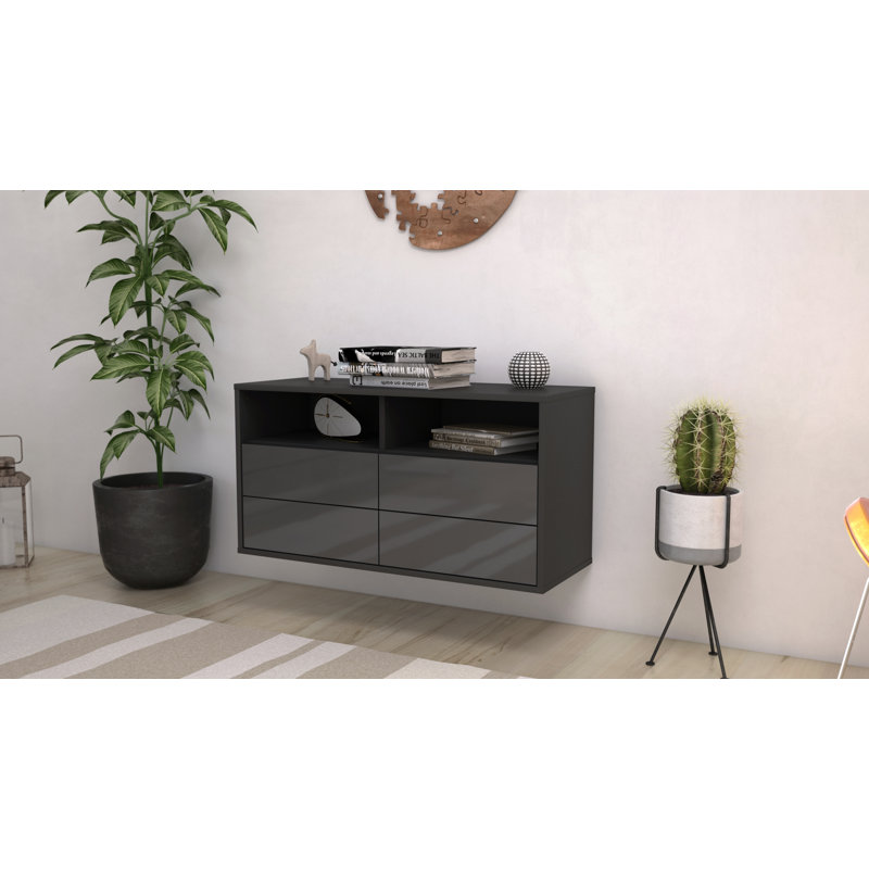 Somerby Unfinished Floating TV Stand, High Gloss Grey