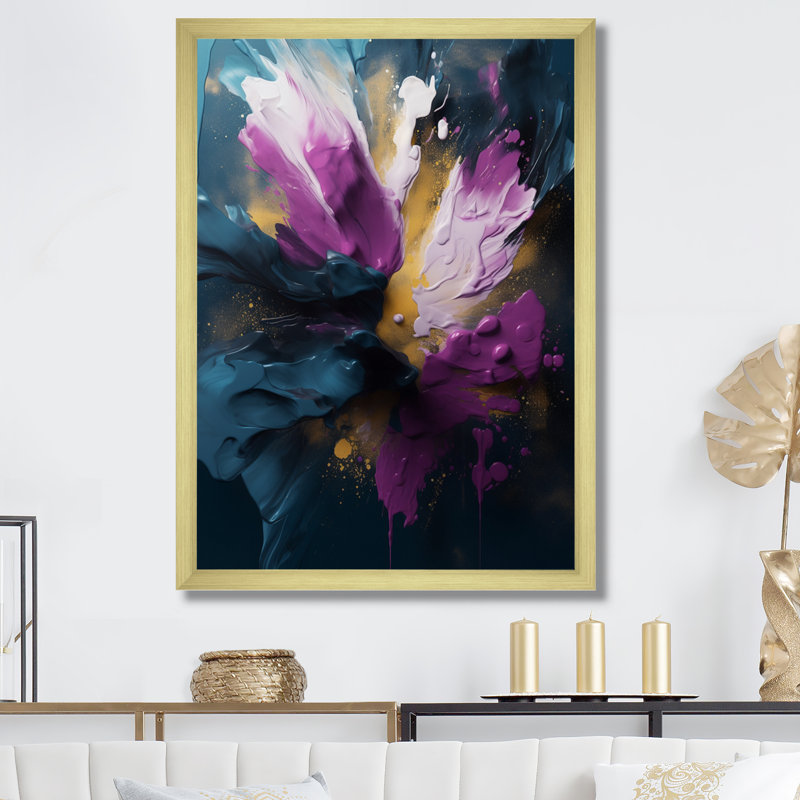 «Mauve et bleu, réalités sur toile I», art abstrait sur toile, H 20 po x l 12 po x P 1 po, Encadrement doré