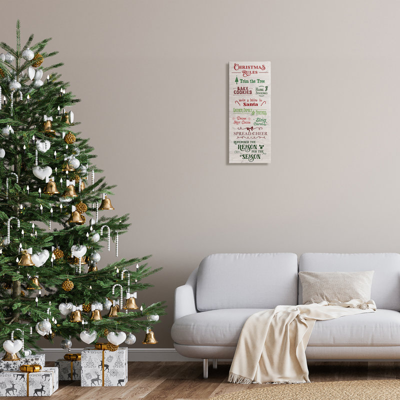 «Rustic Christmas Rules», art mural sur toile par Amanda Murray, H 24 po x l 10 po