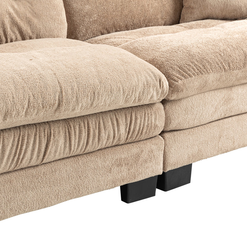 Canapé modulaire en L à assise profonde et canapé-lit réversible à 3 places, Chenille kaki