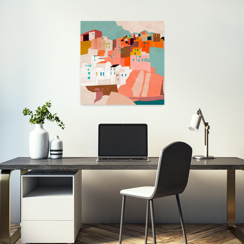 Art contemporain, art contemporain abstrait coloré, paysage, H 18 po x l 18 po