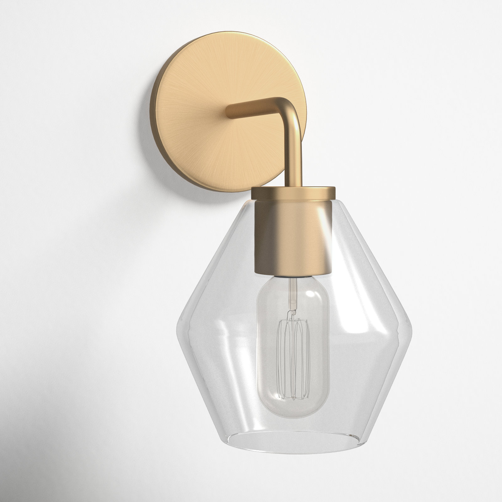 Rooks Single Light Dimmable Armed Sconce, Satin Brass, Clear