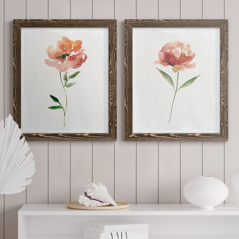 Happy Bloom I - ensemble de 2 reproductions d'art, H 20 po x l 17 po x P 1 po, Toile avec cadre en noyer, Pas de tapis