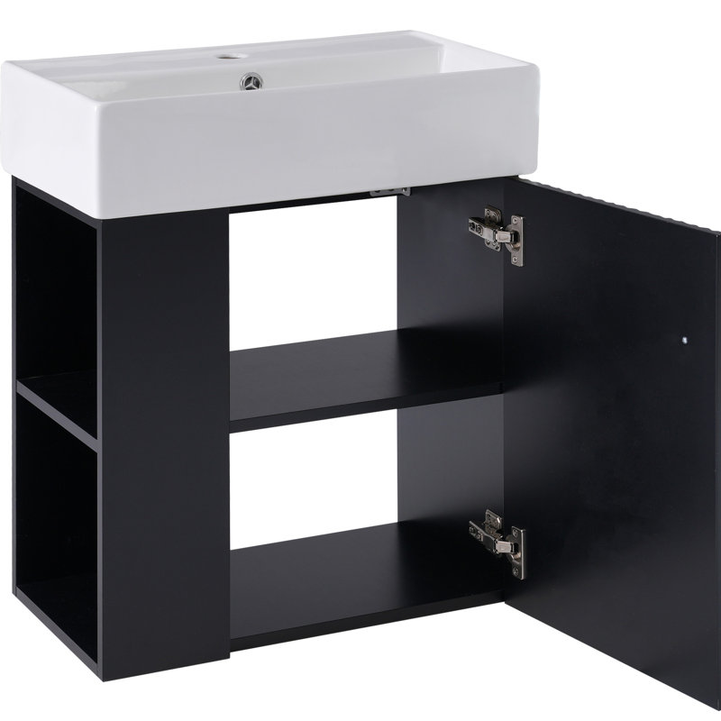 Meuble-lavabo 21,6 po avec lavabo en céramique - noir, rangement à gauche, meuble-lavabo moderne 21,6 po, noir, Black