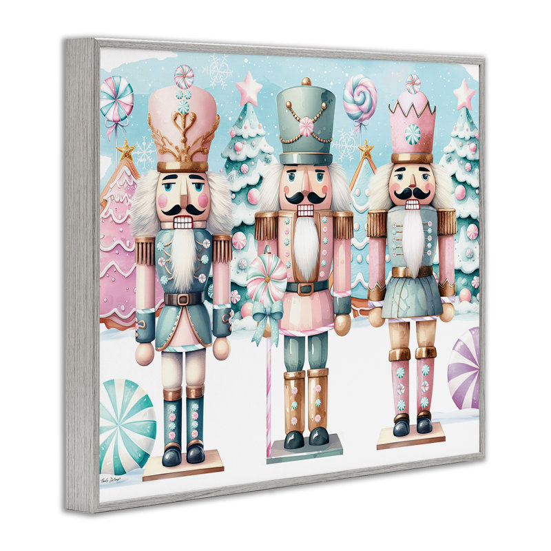 «Pastel Nutcracker Trio», estampe numérique encadrée par Nicole DeCamp, H 11 po x l 14 po, Estampe numérique Farmhouse