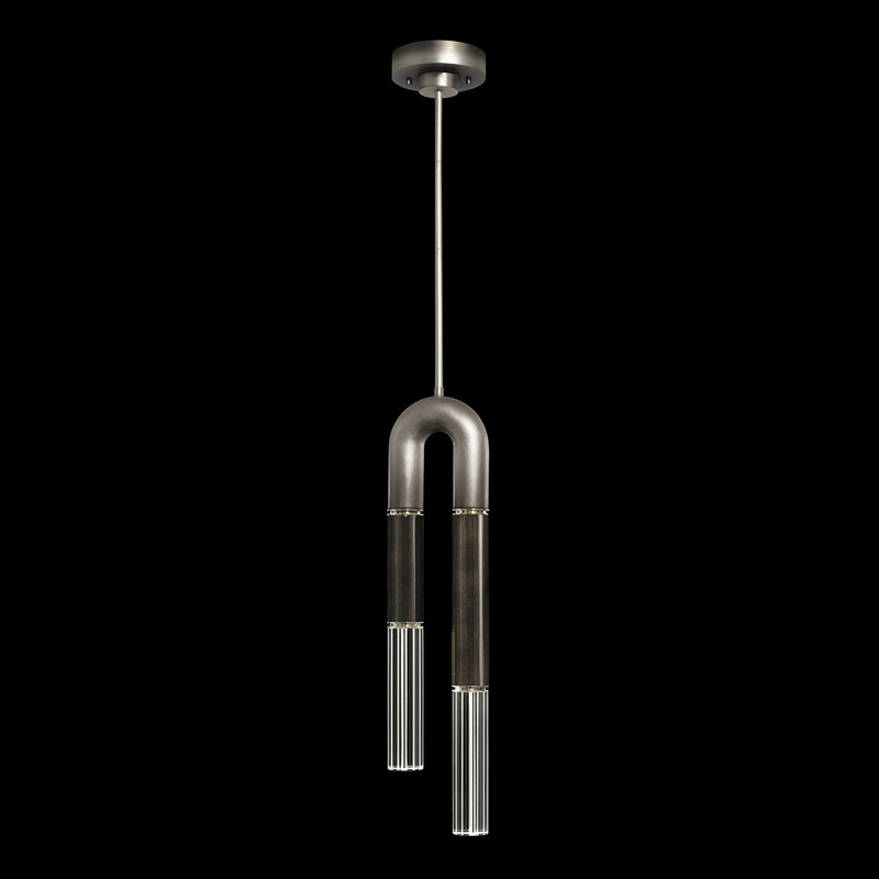 Luminaire suspendu rond 7 po Antonia, Argent ombré / nickel / gris anthracite