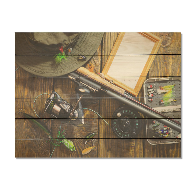 Équipement de finition - Chasse et pêche, art mural sur bois de pin naturel, H 10 po x l 20 po
