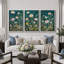 «Teal Wildflower Meadow», art de chambre à coucher, reproduction d'art sur toile encadrée-130379528-130379526