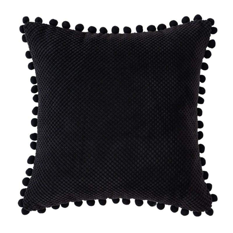  Coussin Pom-Poms, Housse de coussin seulement - sans coussin, 18 po x 18 po, Noir, noir, noir, noir