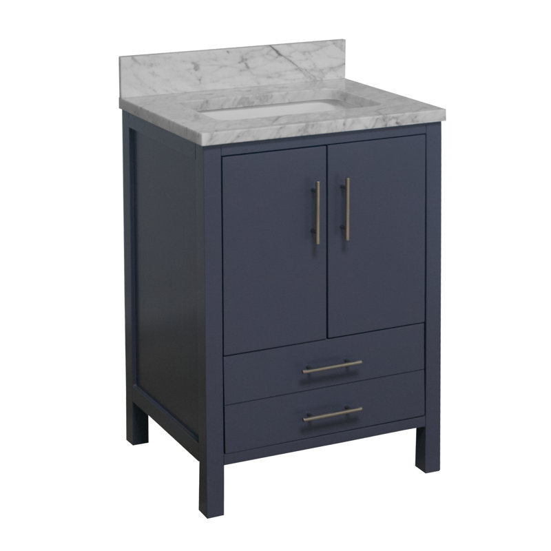Ensemble de meuble-lavabo simple 24 po Kiara, Gris marine, Marbre de Carrare
