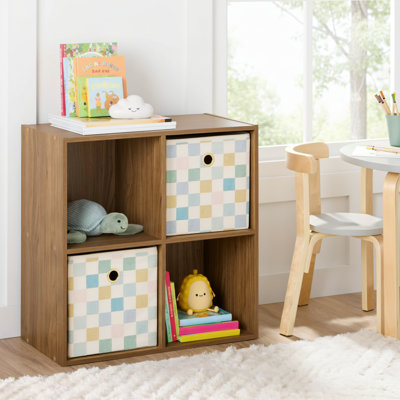 Warm Walnut Wood Colour, Four-Compartment Storage Rack, Multi-Scene Home Storage Rack, Suitable For Living Room, Study, Bedroom, Simple Floor-Standing Storage Rack With Compartments.