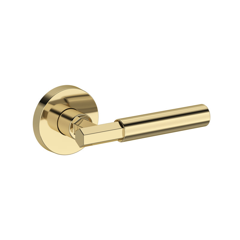 Riddling Passage Lever with Contemporary Round Rose in Lifetime (PVD) Satin Brass, Unlacquered Brass