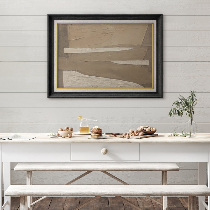 «Beige and Brown Abstract Shapes», reproduction d'art sur papier encadrée, H 26 po x l 36 po x P 1,5 po