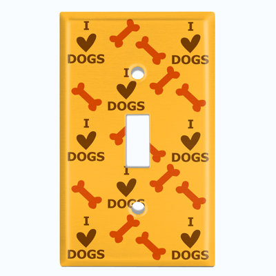Plaque murale à 1 interrupteur à bascule I Love Dogs Heart Crosshatch Bone