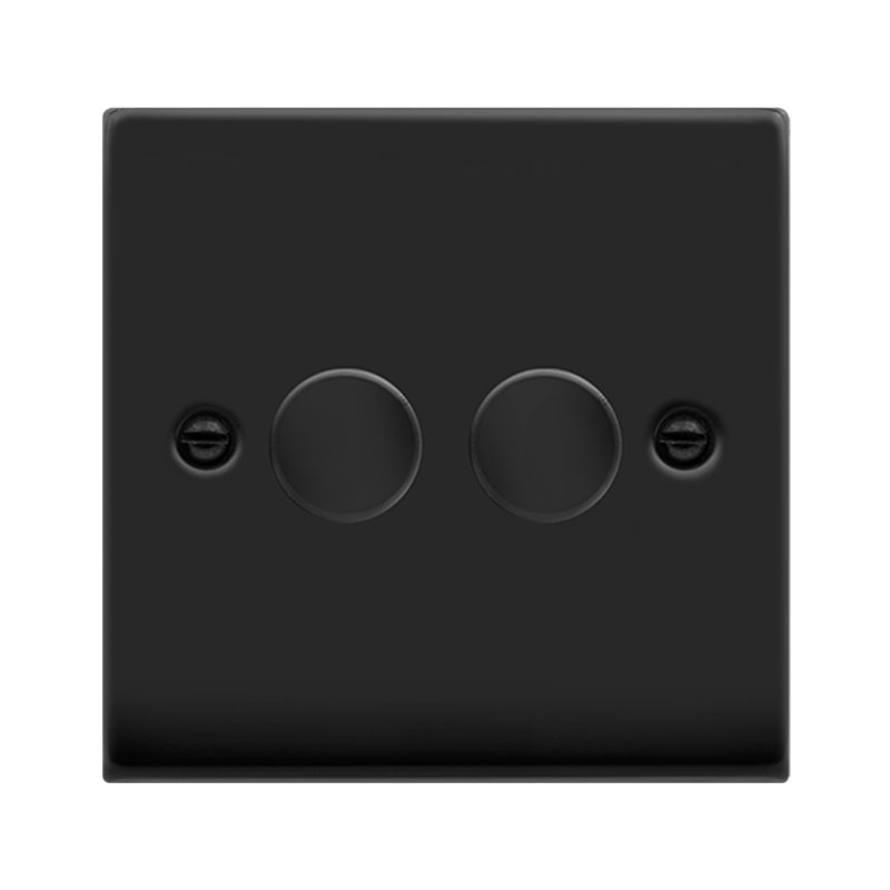 Matt Black 2 Gang 2 Way LED 100W Trailing Edge Dimmer Light Switch