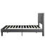 Structure de lit double avec tête de lit tapissier grise, support à lattes de bois, sans sommier, base de matelas, couleur de la base, lattes, sommier, ressorts requis