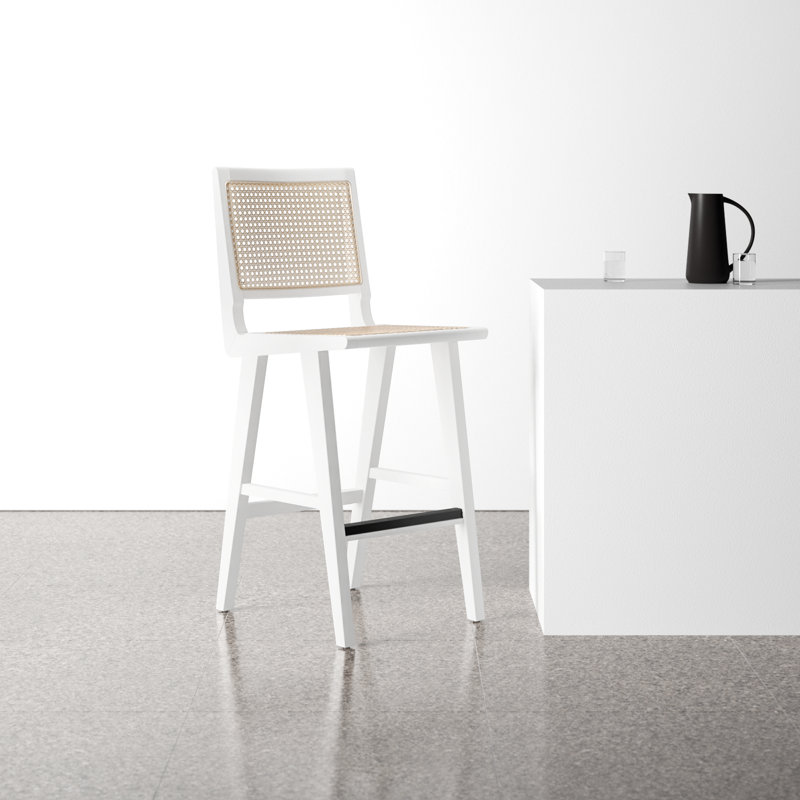 Atticus Counter Stool with Solid Wood Frame, White, Bar Stool (29.5" Seat Height)