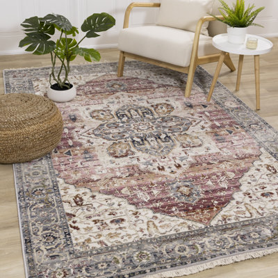 Tapis intérieur élégant de 8 pi x 10 pi (7 pi 10 po x 10 pi 2 po) de couleur rose crème, classique / traditionnel - salon, chambre à coucher, salle à manger et cuisine