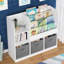 Bibliothèque pour enfants et rangement pour jouets, bibliothèque multifonctionnelle avec 3 tiroirs en tissu pliables, vitrine pour chambre à coucher, salle de jeux, couloir, blanc / gris